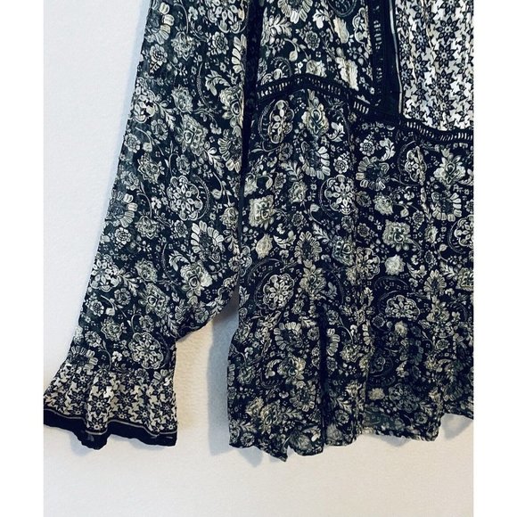 Knox Rose Top Womens XXL Floral Ruffle Hem Crochet Trim Gold Metallic Boho - Picture 3 of 7